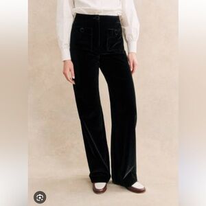 Sézane Dan Black Velvet Trousers sz 36